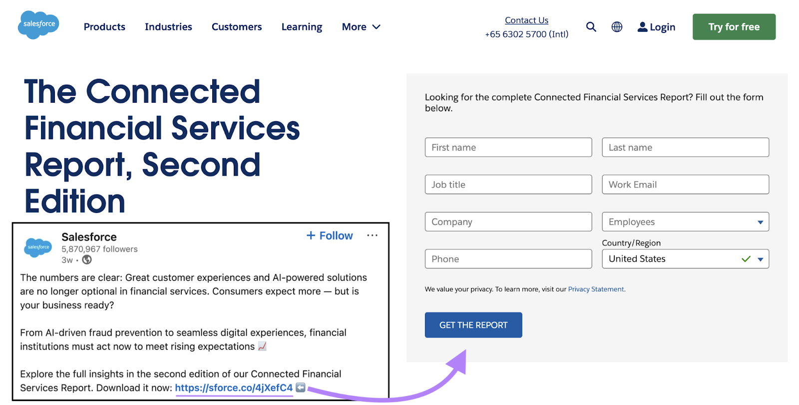A link in a LinkedIn post leads users to a form to get the report.