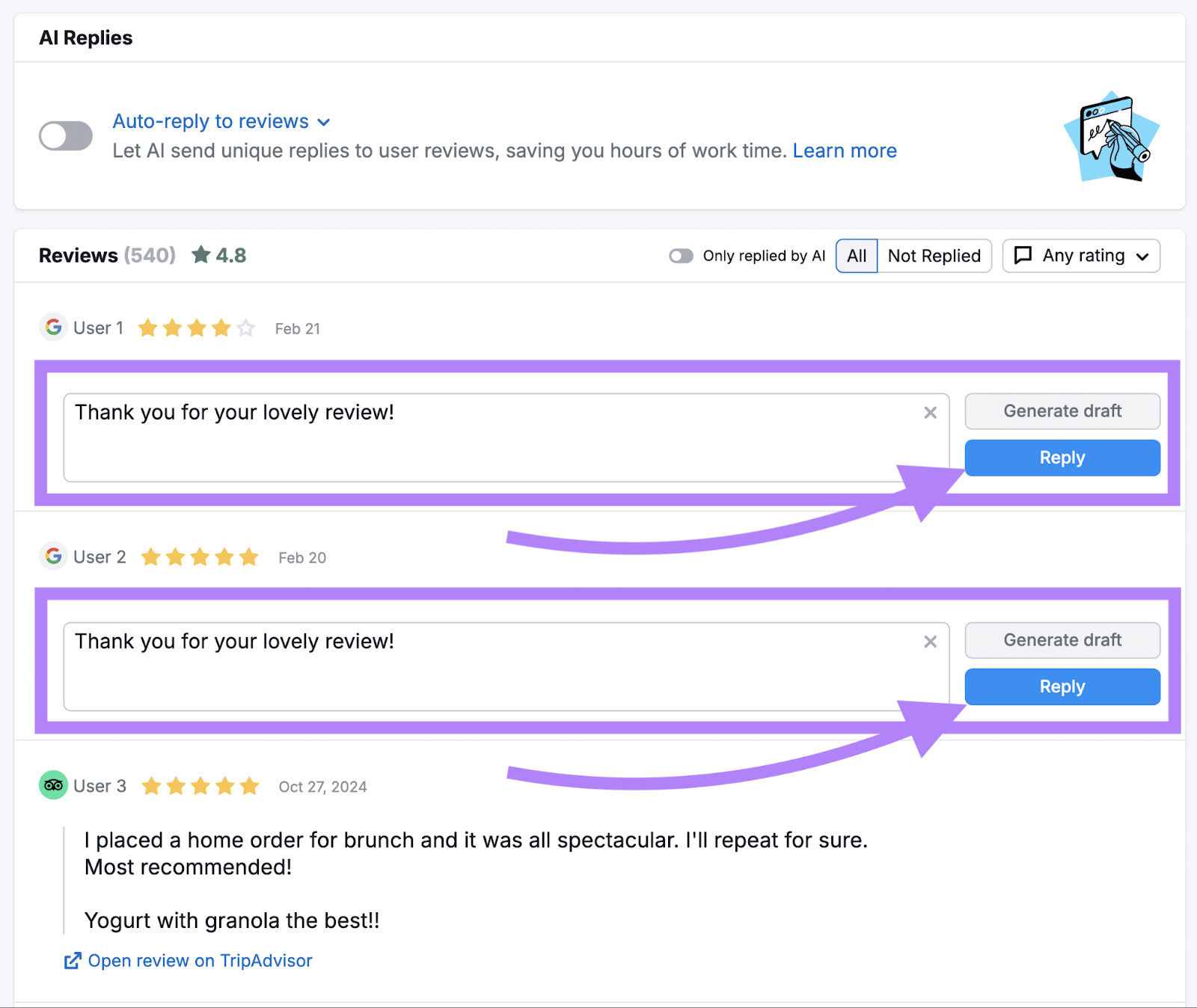 Responding to Google reviews using Review Management