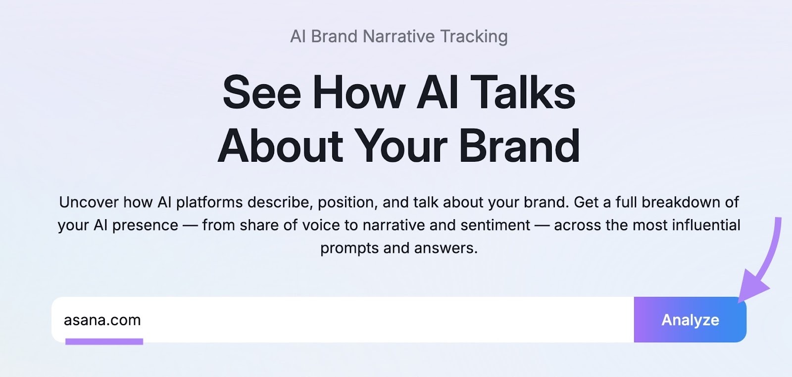 Brand Performance report with "asana.com" entered as the domain and "Analyze" clicked.
