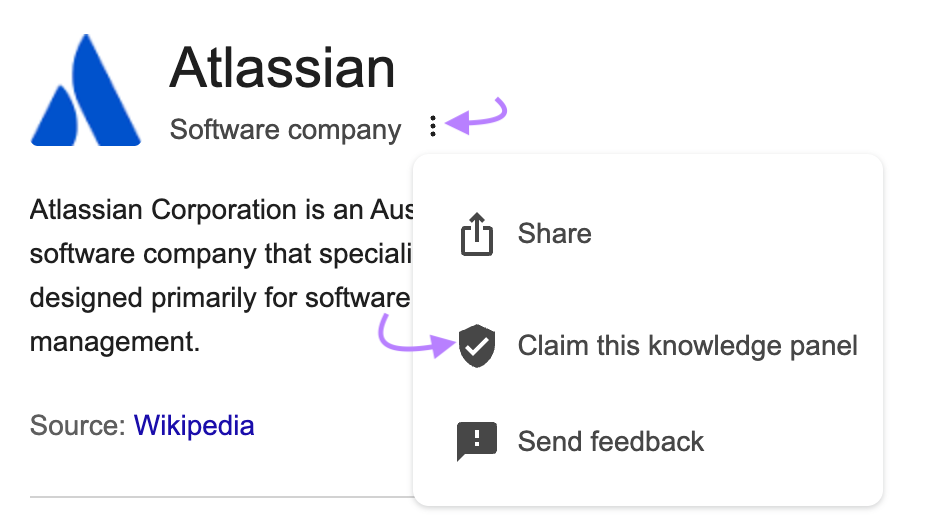 Click the three dots and select "Claim this knowledge panel" from the Google SERP.