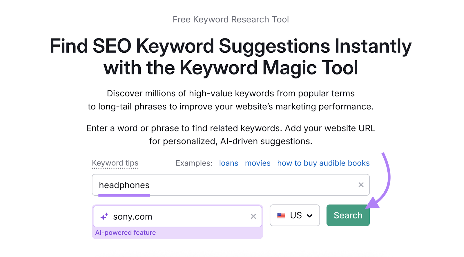 Search for keyword with domain entered.