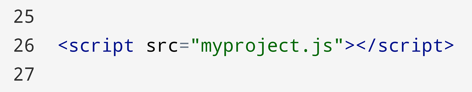 Script tag linking to external JavaScript file named myproject.js.
