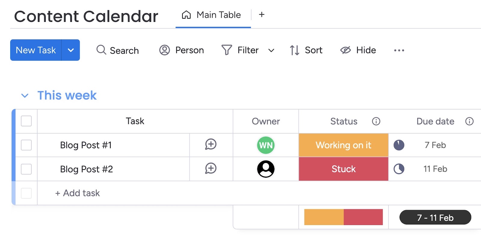 A section of a blog content workflow in Monday.com