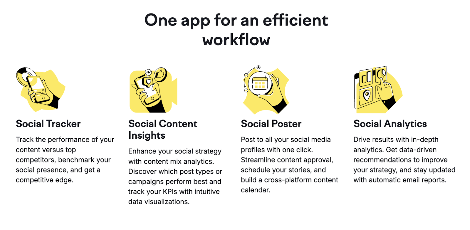 Semrush's Social Media Toolkit includes Social Tracker, Social Content Insights, Social Poster, and Social Analytics