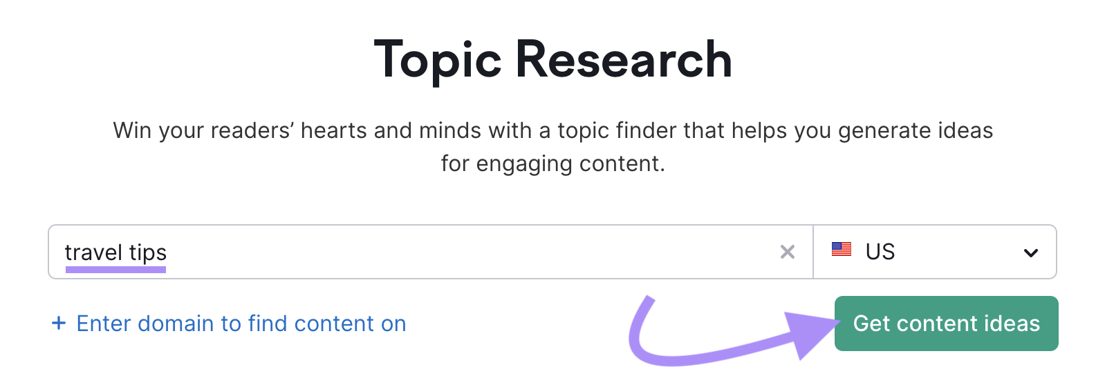 "travel tips" entered into the Topic Research tool